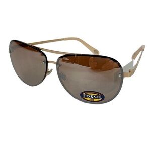 Fossil FW157 Rimless Pilot Aviator Sunglasses Gold Frame Brown Flash Lens New